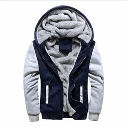 Men's Hoodies Sweatshirts Winter Thick Warm Fleece Zipper Coat Sportwear Male Streetwear Solid Color Casual 230206