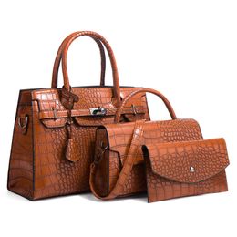 HBP Fashion Women's Bag Crocodile Handbag Trend Straddle Bag Large Capacity Cross-border Three-piece Set Mother Bags