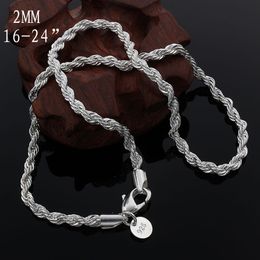 2MM 925 sterling silver twist chain fashion necklace 16 18 20 22 24 26 28 30 inch women's