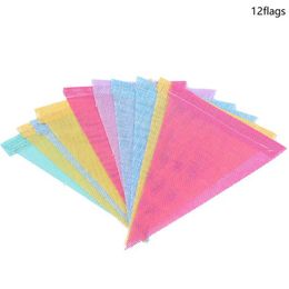 12 Flags Colourful Jute Linen Flags Pennant Birthday Bunting Banners Wall Hanging Wedding Party Garland for Home Decor