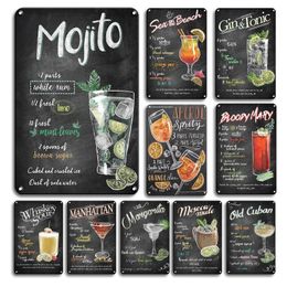Vintage Metal Tin Sign Decorations Gin & Tonic Cocktail Plate Decorative Poster Plaque Retro Bar Kitchen Home Wall Decor Size 30X20CM w02