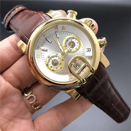 Men's automatic high quality watches black leather strap gold stainless steel dial quartz fashion watch 5ATM waterproof suita238Z