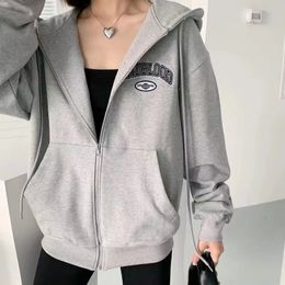 Womens Jackets BADBLOOD sport coat embroidered lettering zipper loose version casual sport grey hooded coat autumn coat 230207