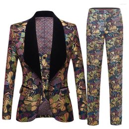 Men's Suits Men's Jacquard Suit Butterfly Flower Latest Coat Pant Designs Slim Fit 3 Piece Tuxedo Groom Style Custom Prom Party Blazer