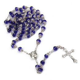 Pendant Necklaces European Fashion Catholic Jewellery Crystal Rosary Necklace With Cup Women Cross