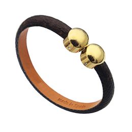 Titanium Steel Real Leather Bangle Women Love Designer Bracelets Double round buckle Bangles V Letter Fashion Jewellery Lady Party Gifts