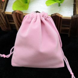 Jewelry Pouches 100PCs Pink Velvet Drawstring Gift Bag With String 9x12cm(3.5"X4.7") Packaging Display