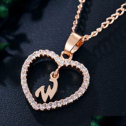 Pendant Necklaces Factory Directly Rose Gold Plated Letter W Necklace 26 Letters Zircon Love Jewellery 18 Inches Chain Drop Del Dhgarden Dhdsq