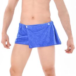 Men's Sleepwear Mens Bath Skirt Coral Fleece Wearable Bathing Towel Shower Swimming Costume Beachwear Elastic Waistband SkirtMen's