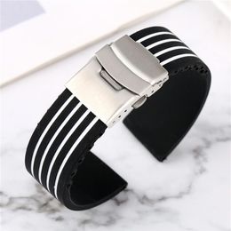 Black Blue Red White 18 20 22 24mm Rubber Watch Band Silicone Band Straight Ends Diver Waterproof Replacement Bracelet White Fold249P