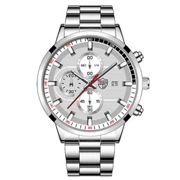 Wristwatches Men's Watch Black Fashion Stainless Steel Quartz For Men Luxury Business Leather Watches Calendar Clock Montre H297N