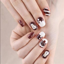 False Nails 24Pcs Christmas With Jelly Glue Wearable Short Elk Snow Design Fake Nail Tips Acrylic Full Cover Press On