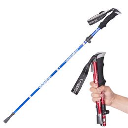 Trekking Poles Multifunction Walking Stick Trekking Poles Telescopic Fold Crutches Hiking Stick Crutch Elderly Metal Stick Walking Cane Outdoor 230206