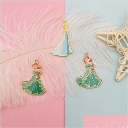 Charms 20Pcs/Pack Cartoon Cute Girls Princess Enamel Metal Pendants Earring Diy Fashion Jewellery Making Accessories Golden Colour Drop Dh3Qc