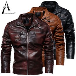 Men's Leather Faux Leather Leather Jacket Men Winter Fleece Motorcycle PU Leather Jacket Mens Stand Collar Casual Windbreaker Ropa De Hombre Slim Coat 230207