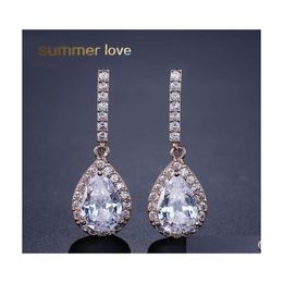 Stud Fashion3A Cubic Zirconia Waterdrop Drop Earring For Women Elegant Copper Inlaid Zircon Cz Gift Brides Bridesmaids Delivery Jewe Dhsbr