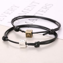 Bangle 2pcs/set Couple Letter Rope Bracelets Bangles Love Heart You Initial Bead Gift For Lover Arrive