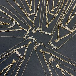 Pendant s Gold Colour 12 Constellation Letter Trendy Multilayered Crystal Thick Chain Necklace Virgo Leo Jewellery Birthday Gift 0206