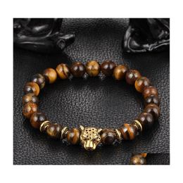Beaded Strands Fashion Natural Agate Lapis Lazi Tiger Eye Prayer Beads Bracelets Bracelet Jewellery Stretch Leopard Head Lion Drop Del Dhay4