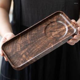 Plates Black Walnut Tray Simple Home El Restaurant Solid Wood Water Ripple Tea Wooden Long Japanese Dry Bubble Plate