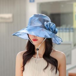 Wide Brim Hats 2023 Arrival Elegant Woman For Women Spring Summer Fashion Flower Sun Hat Vacation Anti-UV Beach Caps