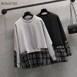 Womens Hoodies Sweatshirts Sweatshirts Women Patchwork Plaid Korean Style Long Sleeve Oneck Fashion Allmatch Sporty Street Wear Chic Cosy Arrival Ins 230207