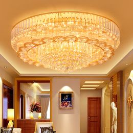 American Golden Crystal Ceiling Lights Fixture European Luxury Ceiling Lamps LED Modern Round Surface Mounted Lustres Home Indoor Lighting Decoration