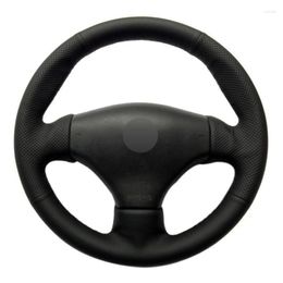 Steering Wheel Covers Car Cover Black Genuine Leather DIY Hand-stitched For 206 1998-2005 SW 2003-2005 CC 2004 2005