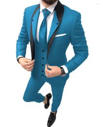 Men's Suits Arrival Aqua Blue Costume Homme Groom Tuxedos Men Wedding Prom Dinner Man Blazer 3 Pcs (Jacket Pants Vest