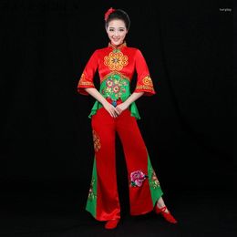 Stage Wear Chinese Folk Dance Clothing Pant Suits Costumes Yango Drum Fan Outfit Performance FF758