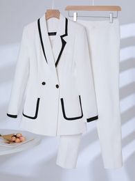 Womens Two Piece Pants White Green Women Autumn Winter Pant Suit Office Ladies Female Formal Business Work Wear 2 Set Blazer And Trouser 230207