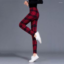 Women's Leggings Fitness Sports Pants Slim High Waist Gym Girls Elastic Plaid Printed Leggin Running Jogging