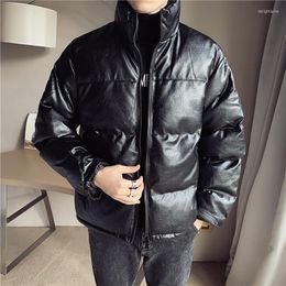 Men's Down Fall Winter 2023 Cotton-padded PU Leather Jacket Casual Slim Bomber Men Warm Parka Mens Jackets And Coats