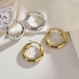 Hoop Earrings Aneebayh Stainless Steel Inlaid Zircon Thick Round Hoops Waterproof Gold Silver Color Huggie Women Stylish Jewelry