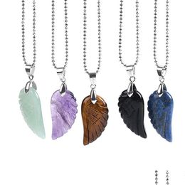 Pendant Necklaces Natural Crystal Stone Necklace Wings Of Angels Mens And Womens Aura Jewellery Obsidian Pendants Stxl010 Drop Dhgarden Dhq6L