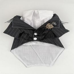 Dog Apparel Fashion Design Handmade Pet Suit Clothes Wedding Dress Classic Tuxedo Grey Strip White Shirt Twin Sets Cat Yorkie Costume