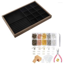 Jewelry Pouches Bamboo Wood Display Jewellery Tray Black With 1553Pcs Earring Accessories Five-Color Single Circle