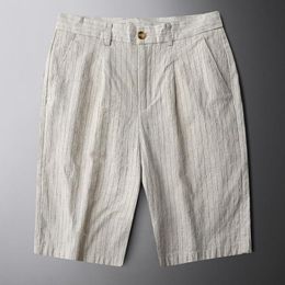 Men's Shorts Minglu Linen Summer Male Luxury Ice Silk Ventilate Stripe Casual Mens Fashion Slim Fit Trousers Size 36