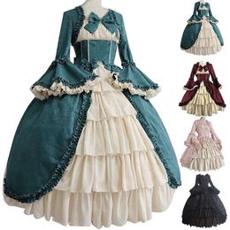 Casual Dresses Medieval Retro Gothiced Court Royal Lady Ball Square Neck Tight Waist Bowknot Women Elegant Costume Vestido Ropa Muj 230207