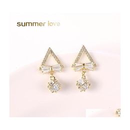 Stud Korean Fashion Cute 3A Cubic Zirconia Triangle Hollow Dangle Earring For Women Elegant Copper Inlaid Cz Micro Pave Gift Drop De Dhihn