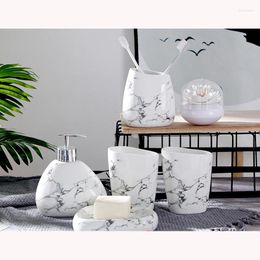 Bath Accessory Set Marble Ceramics Bathroom Decoration Toilet Accessories Soap Dispenser Toothbrush Holder Houses Useful Products