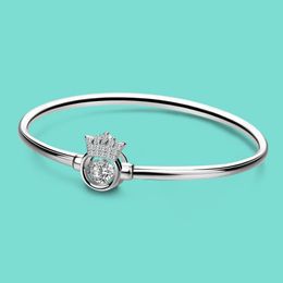 Bangle Noble Girl Jewellery S925 Sterling Silver Bracelet Zircon Crown Design Solid Birthday Gift Real