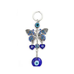 Key Rings Fashion Butterfly Keyring Evil Eye Charms Glass Keychain Fit Women Decoration Home Bag Car Chain Jewelry Accessories 123C3 Dhawz