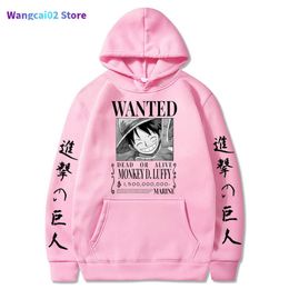 Mens Hoodies Sweatshirts Attack on Titan One Piece Luffy Hoodie Men Fashion Homme Fleece Hoodies Japanese Anime Printed Male Streetwear Oversized Cloth