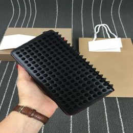 2021 Men women wallets Panelled Spiked Clutch handbag Patent Real Leather Mixed Color Rivets bag Clutches Lady Long Purses Red Bot280m