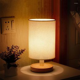 Table Lamps Bedside Lamp Wooden Classical Desk Eye Protection USB Rechargeable With Cylinder Shade For Bedroom Bar