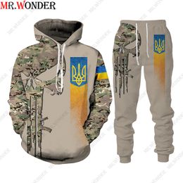 Men's Tracksuits Mr Wonder Ukrainian Camouflage Military Style Printed 3D Men Spring Hoodie Suits Sportswear Male Zip Streetwear 230206