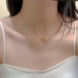 s FEEHOW Hollow Circle Zircon Pendant for Women Fashion Gold Colour Shiny Cystal Choker Necklace Party Banquet Jewellery 0206
