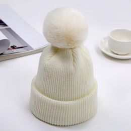 Hats Kids Hat Fluffy Balls Windproof Korean Style Pure Colour Warm Beanie Cap For Daily Wear