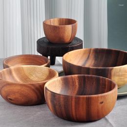 Bowls Acacia Wood Size Solid Bowl Japanese Children Anti-scalding Wooden Whole Soup Fruit Salad Set